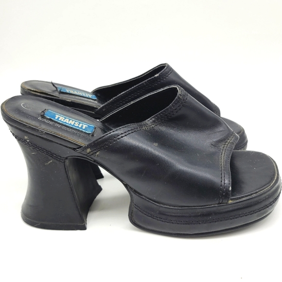 Shoes - Retro Platform Slip On Faux Leather Sandals